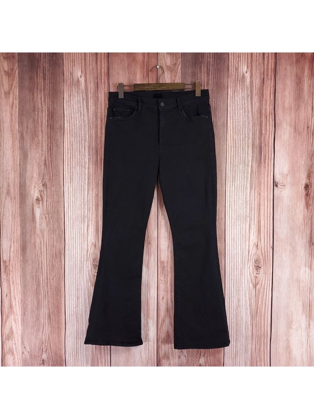 Mother Womens Size 32X30.5 The Weekender Not Guilty Black Flare Jeans